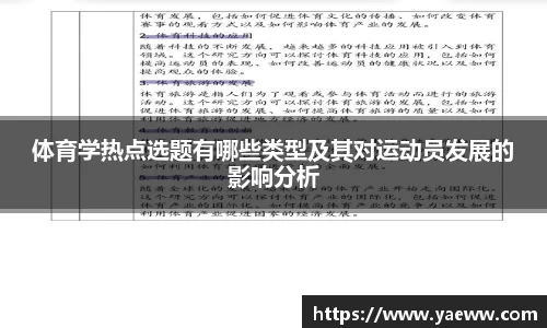 体育学热点选题有哪些类型及其对运动员发展的影响分析